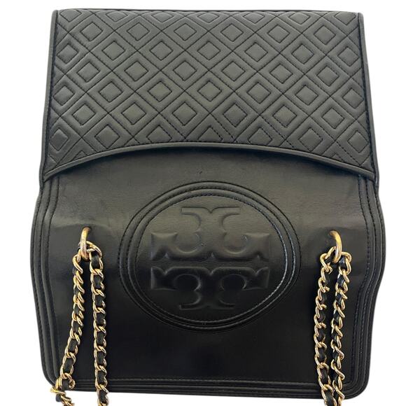 Tory Burch Fleming Leather Convertible Shoulder Bag Crossbody Black Quilted - Picture 8 of 12